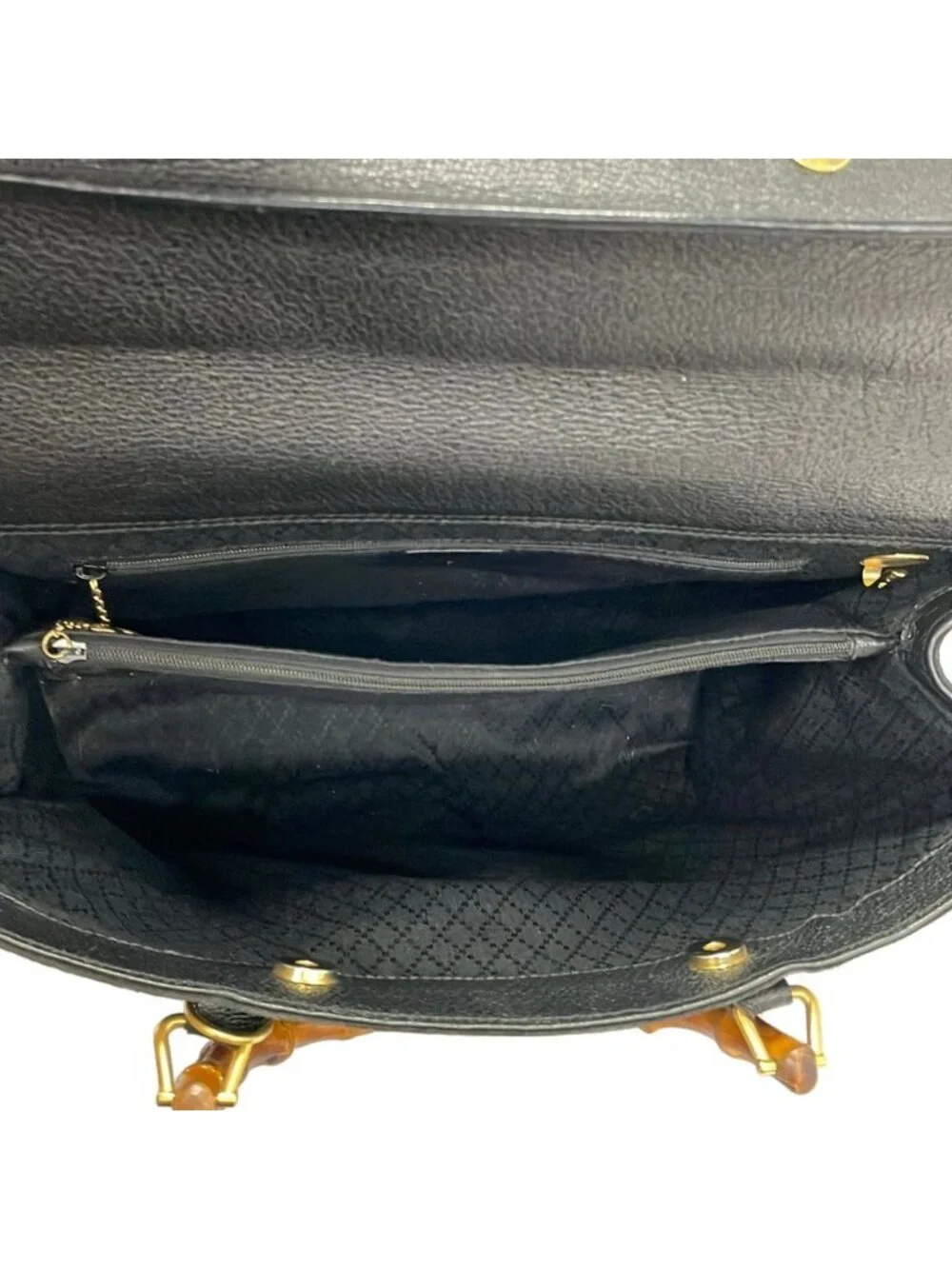 Gucci Handbag Bamboo Black Brown Leather